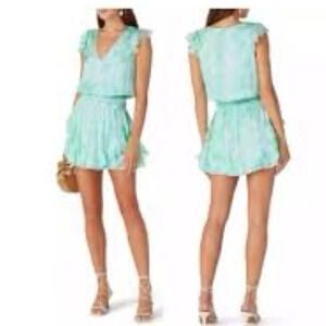Ramy Brook Simone Silk Blend Tie Dye Flutter Sleeve Mini Dress - Size Large